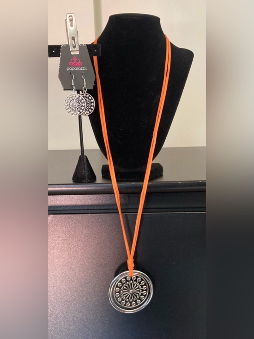 Paparazzi Silver Sunburst Dangle Earrings with Orange Accent